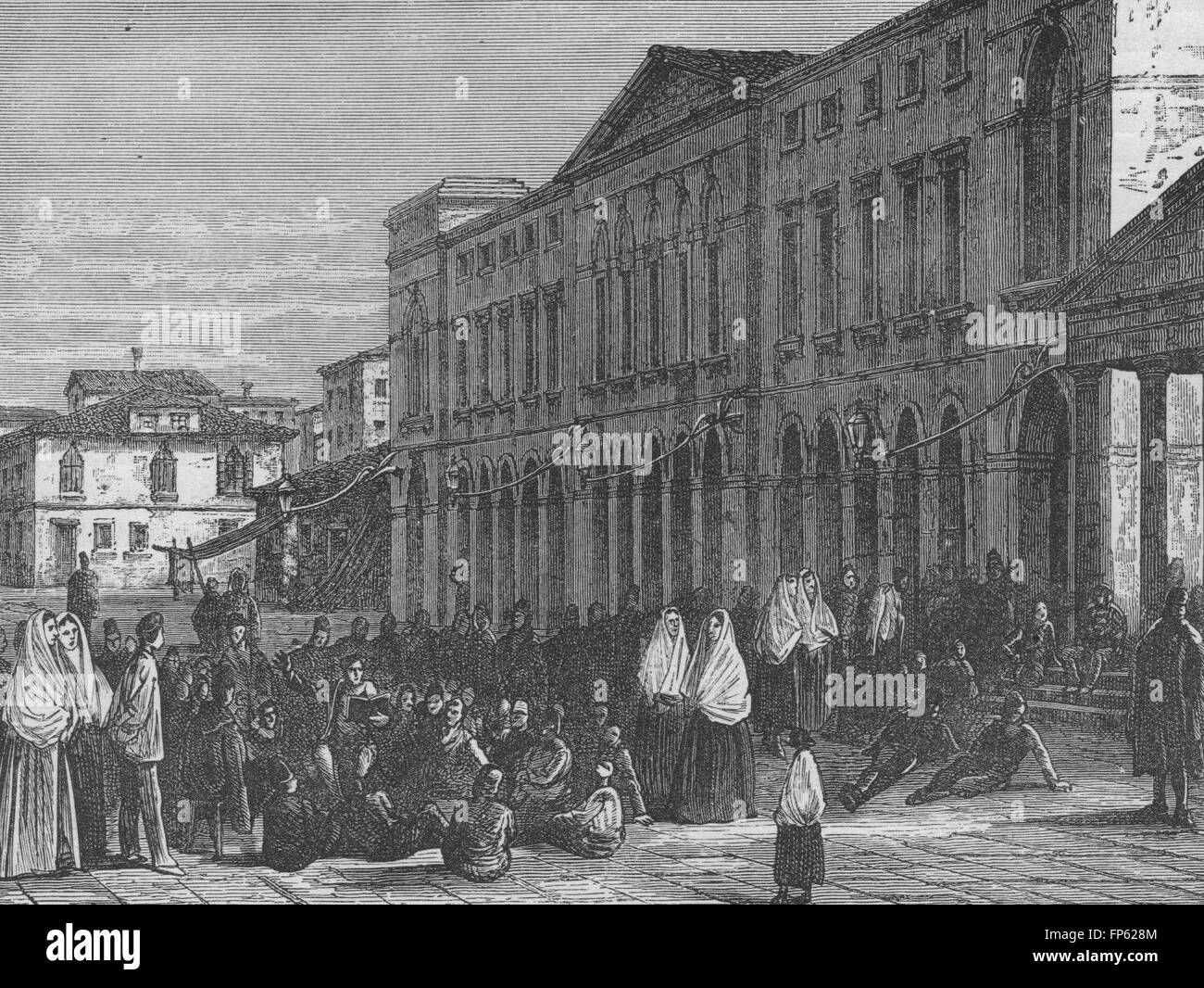 VENICE In the Lagoon the Town Hall, Chioggia, antique print