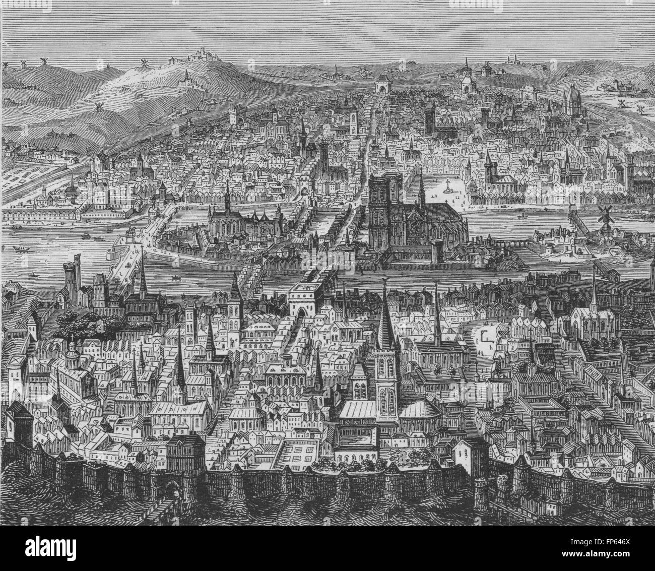 PARIS: Paris in the Seventeenth Century, antique print 1882 Stock Photo