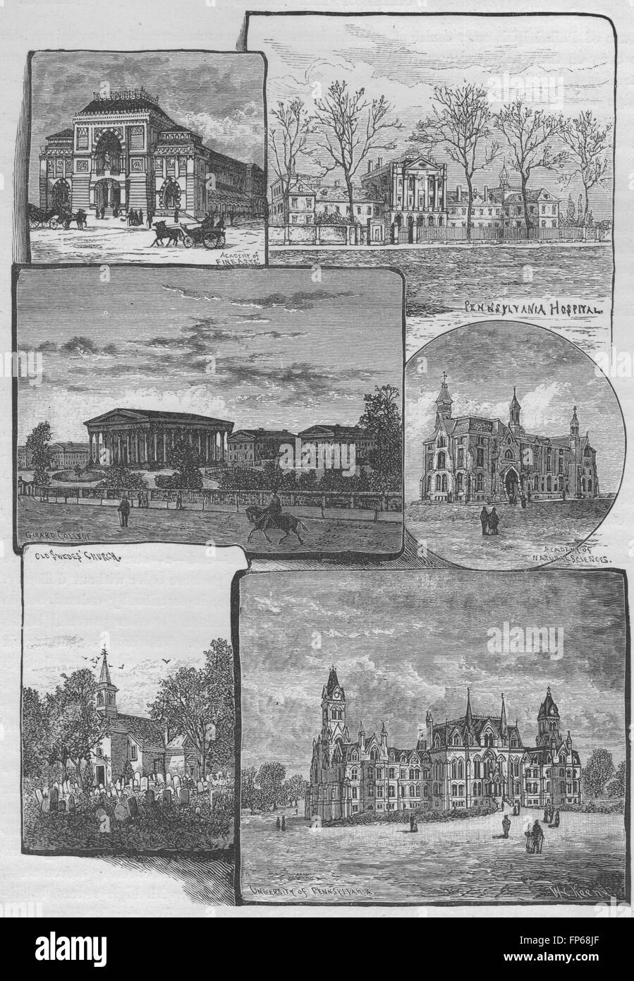 PHILADELPHIA: Fine Art Academy/Nat. Sciences Penn University Girard College 1882 Stock Photo