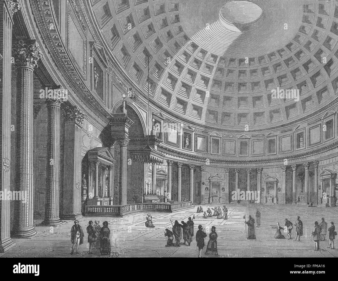 ROME: Interior of the Pantheon, antique print 1882 Stock Photo