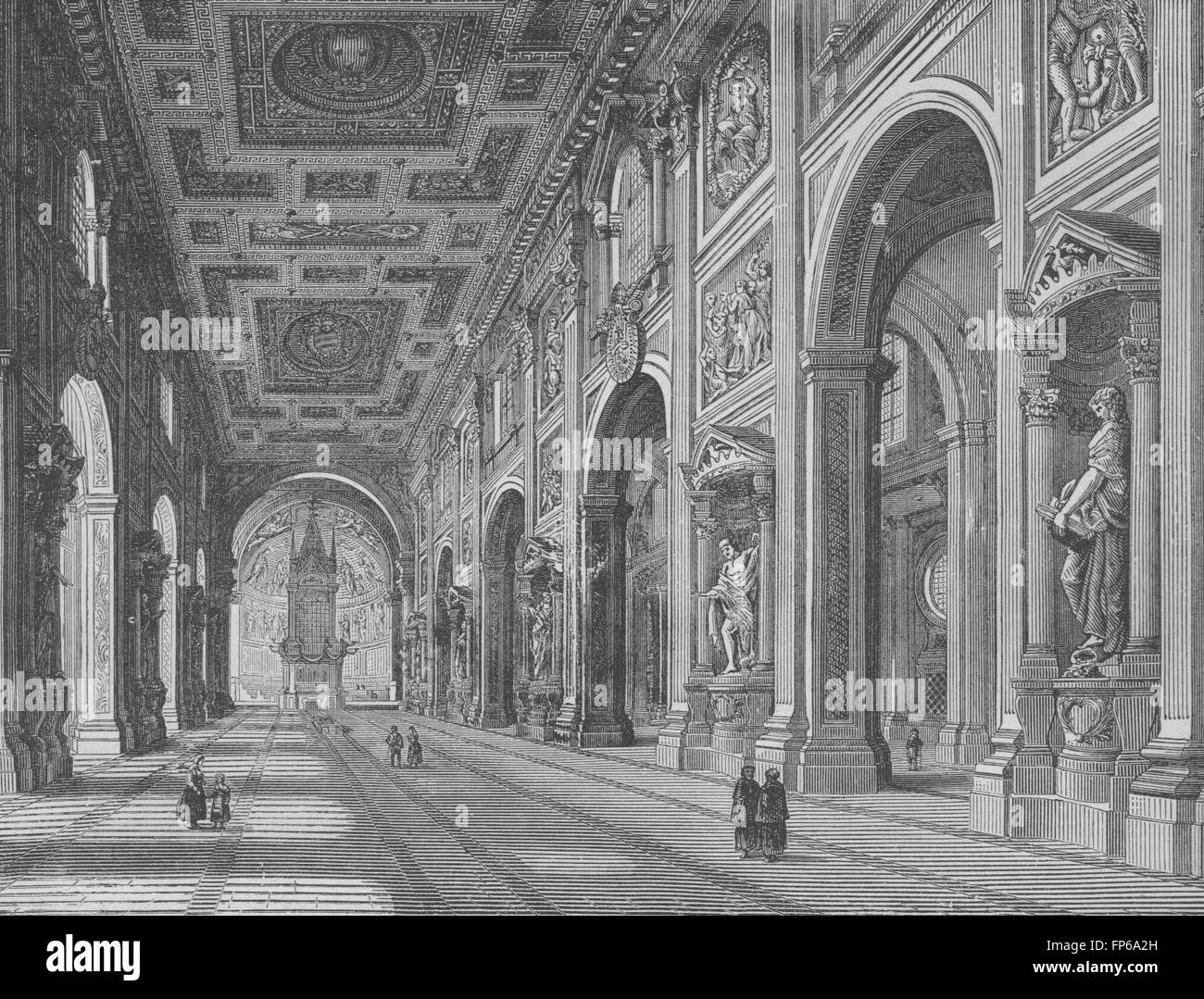 ROME: Interior of St John Lateran, antique print 1882 Stock Photo