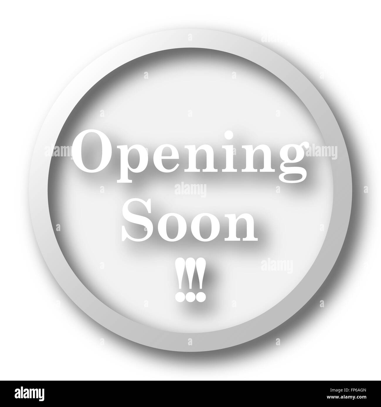 Opening soon icon. Internet button on white background Stock Photo - Alamy