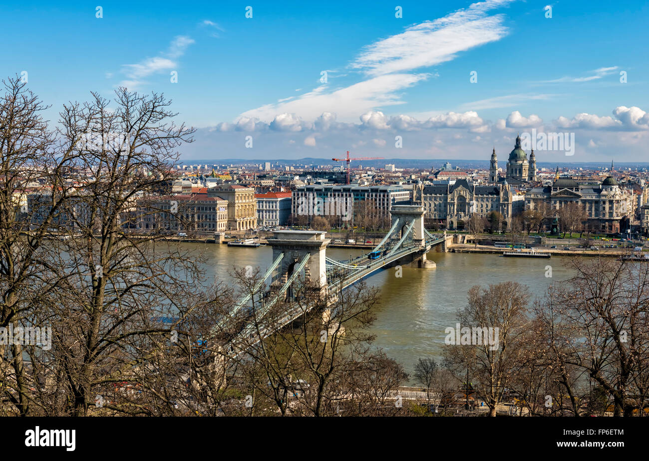 Chain Bridge and Danube river view from Buda castle in Budapest Stock ...