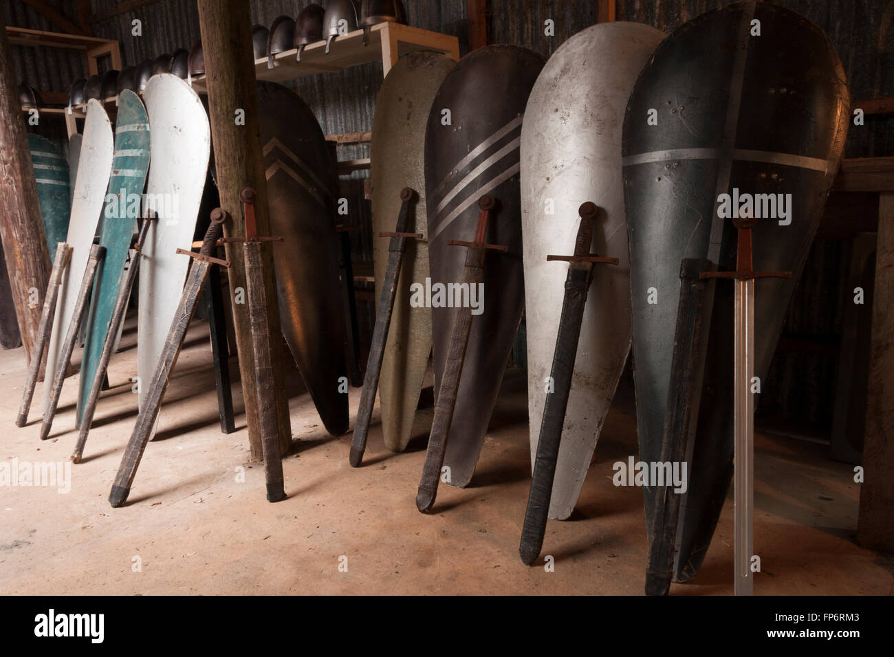 Norman weapons displayed in a barn Stock Photo
