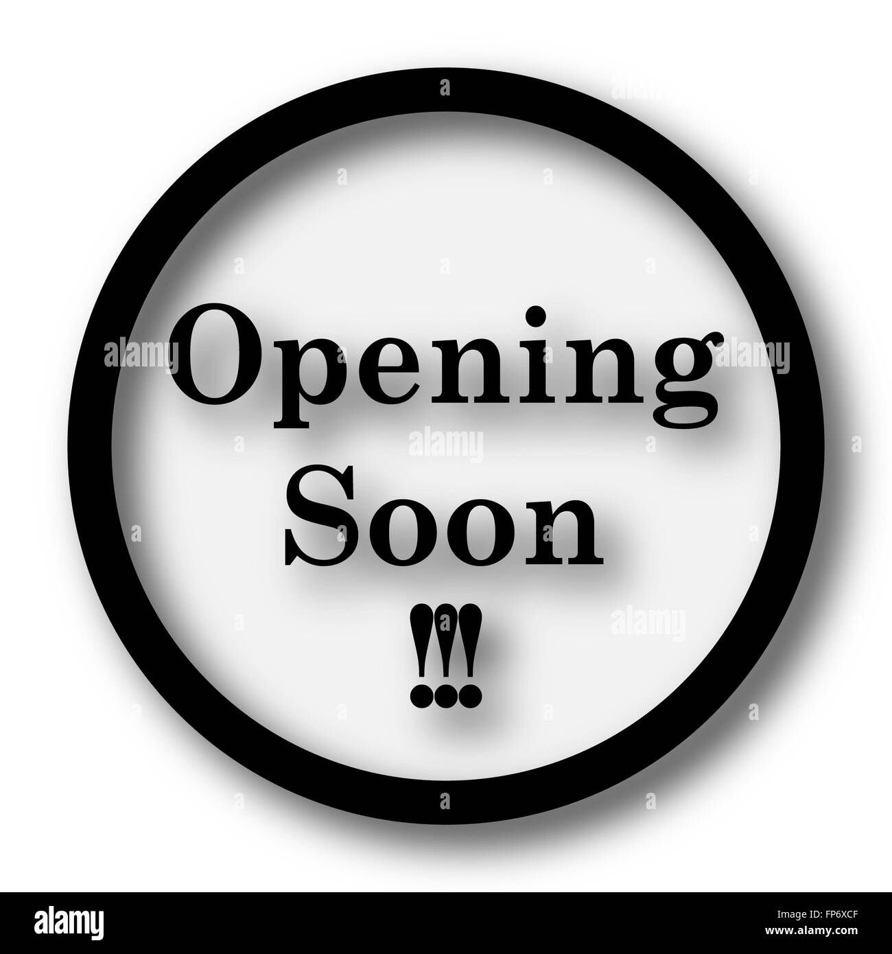 Opening soon icon. Internet button on white background Stock Photo - Alamy