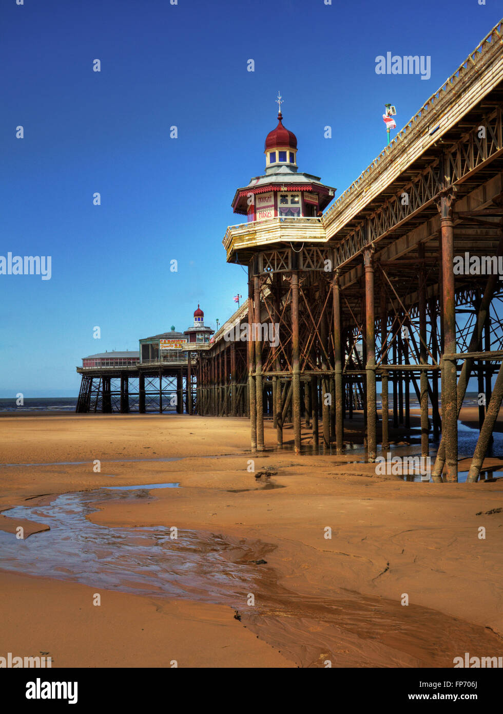 Beside the seaside: alongside Blackpool's North Pier Stock Photo