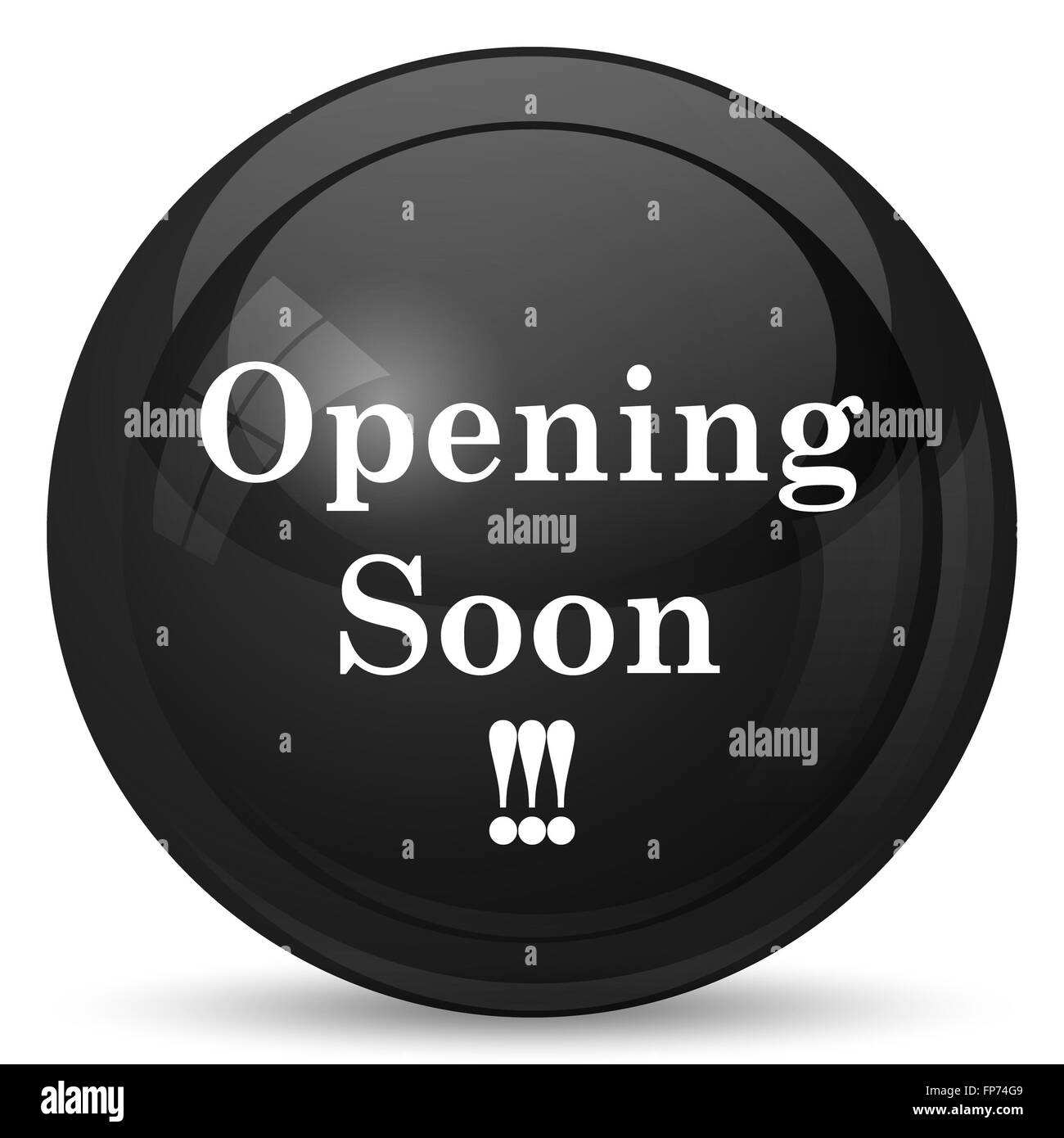 Opening soon icon. Internet button on white background Stock Photo - Alamy