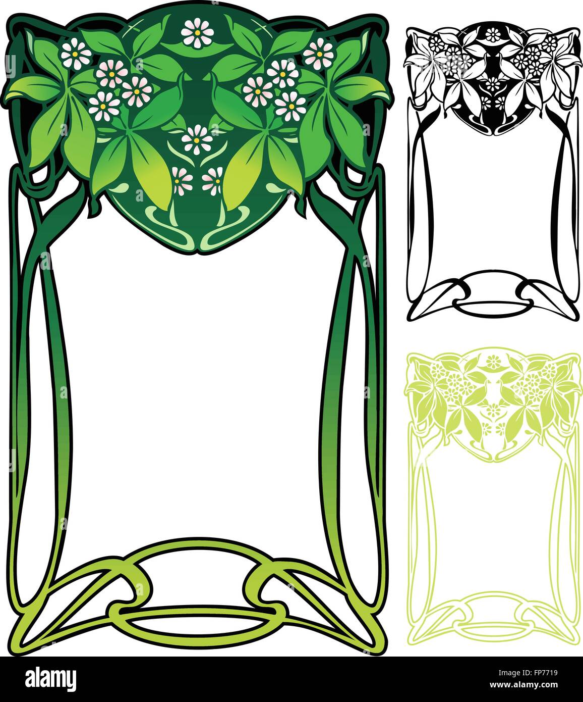 art nouveau style border with leaves and flowers Stock Image