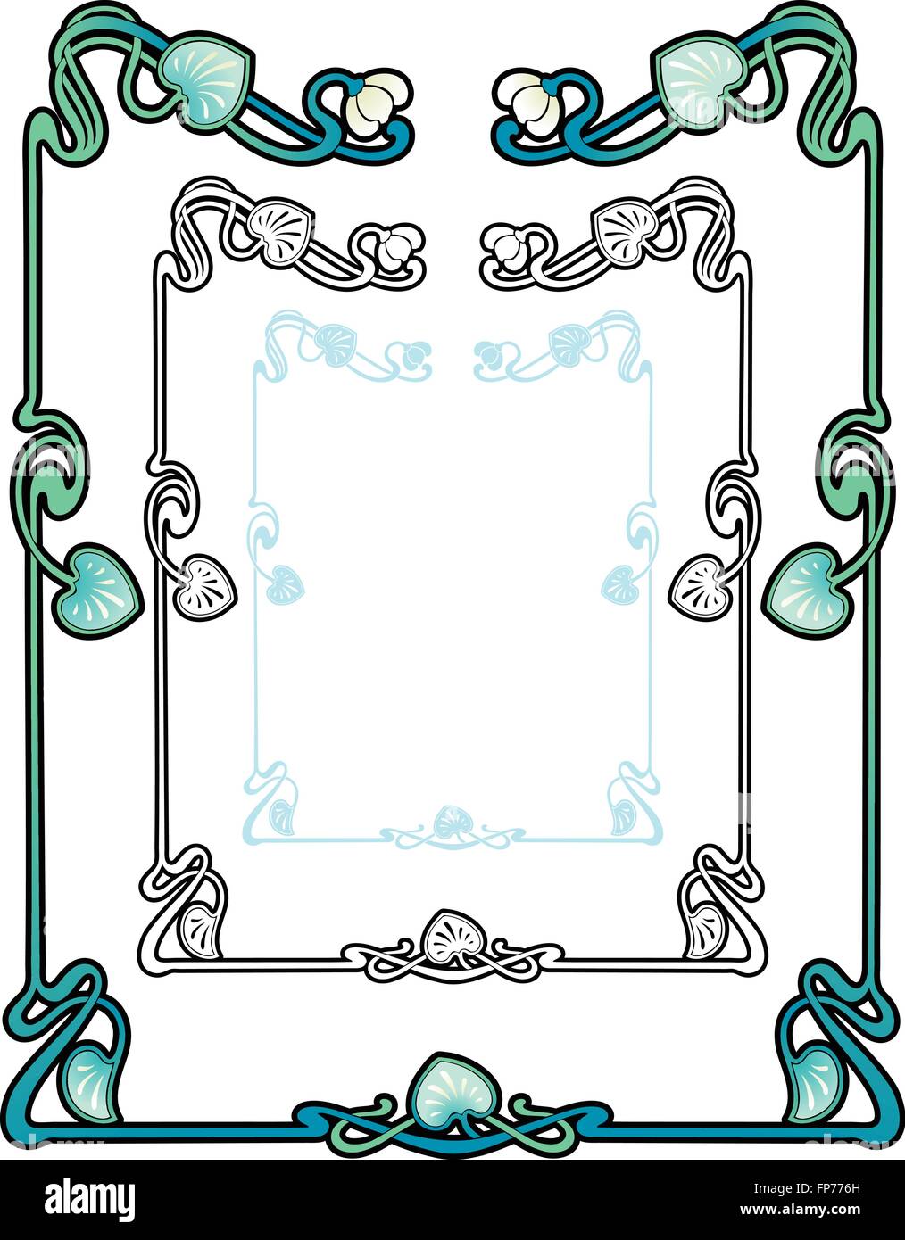 art nouveau style border of water nymph lilies with vines and leaves Stock Image