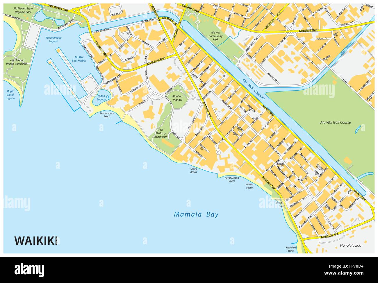 waikiki street map Stock Vector