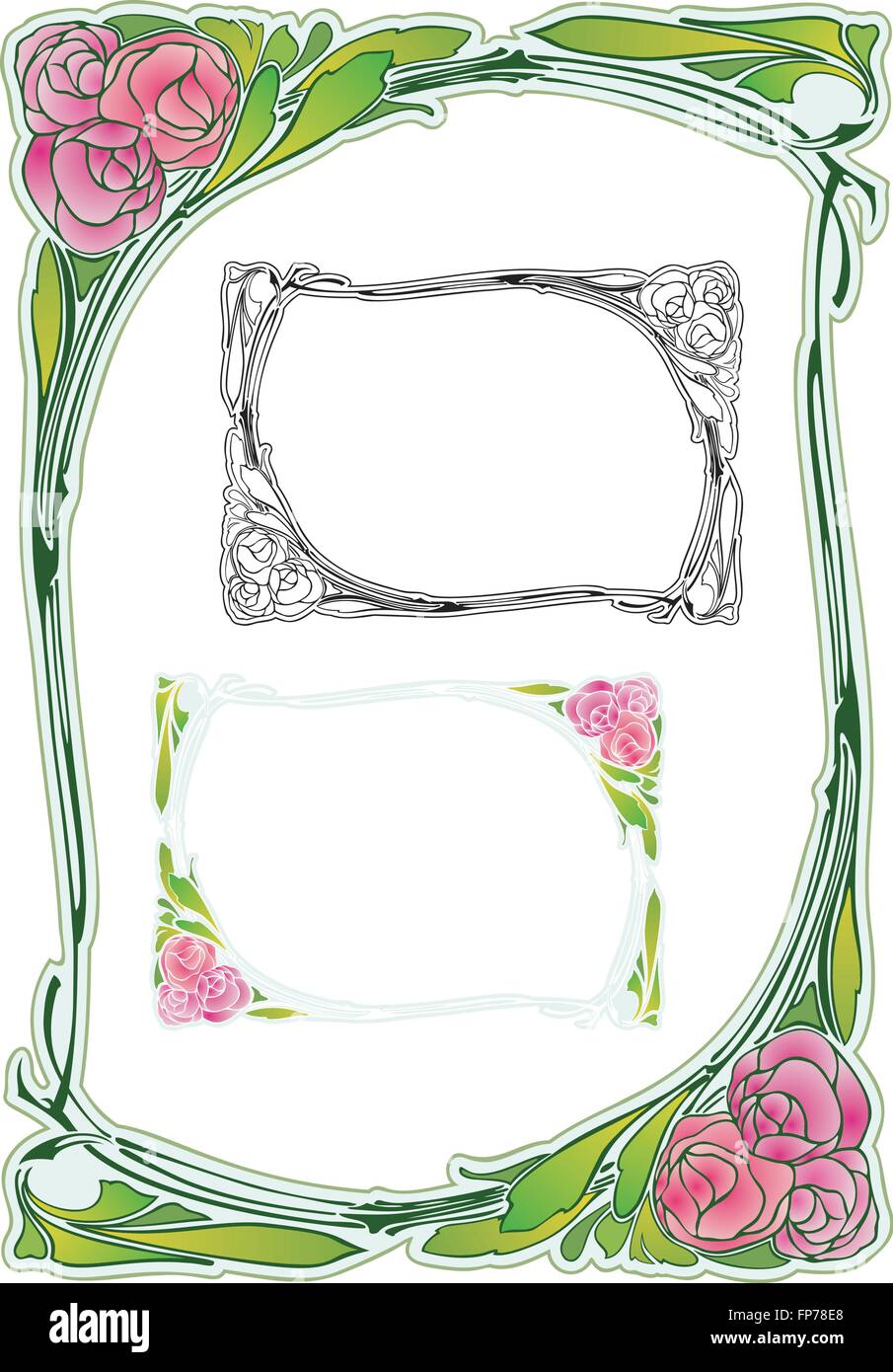 art nouveau style border with peony flowers Stock Image