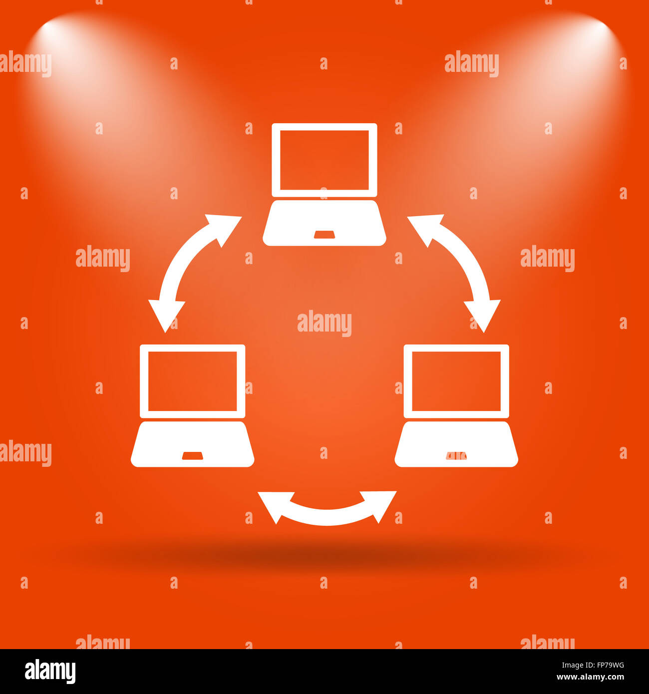 Computer network icon. Internet button on orange background Stock Photo ...