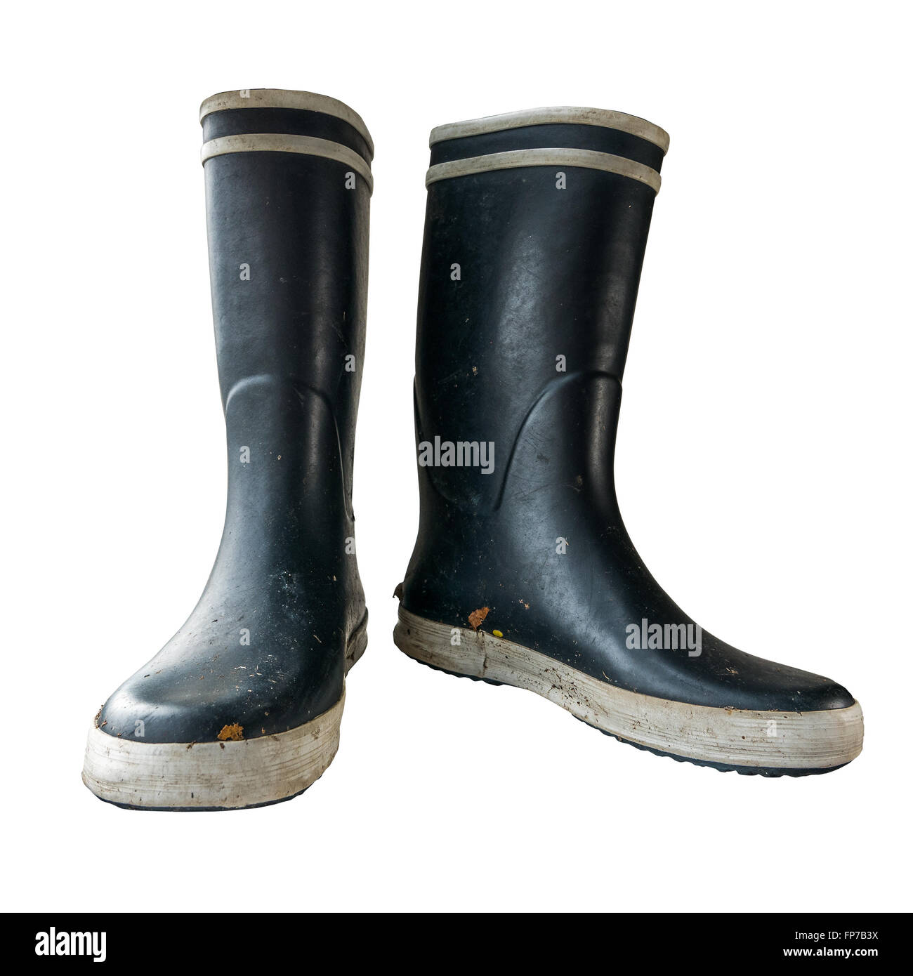 Black Rubber Or Wellington Boots On A White Background Stock Photo