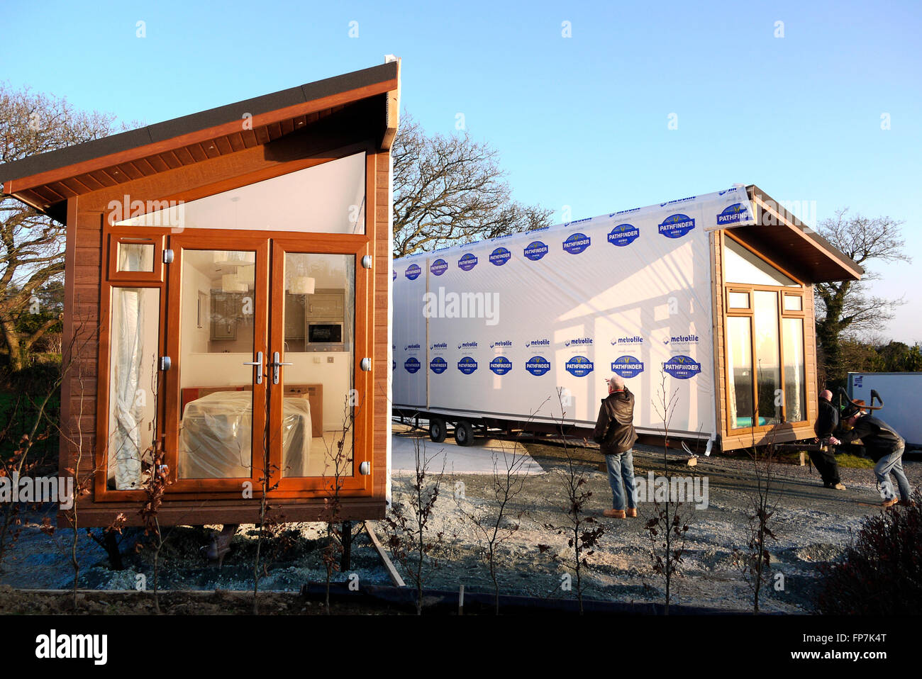 A static mobile home being placed on a caravan park in Devon, UK. Stock Photo