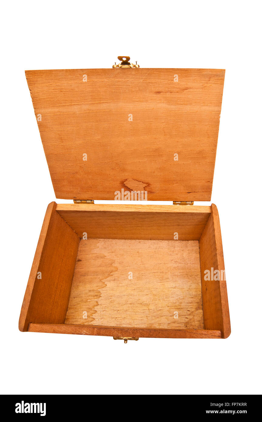 Open Wooden Box With Lid and Stained Interior Stock Photo