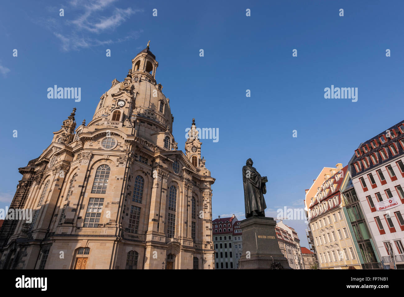 Statue of Martin Luther in Neumarkt with Dresden Frauenkirche, Dresden ...