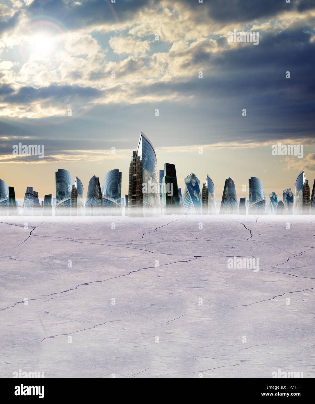 Cityscape with grey sky and clouds, modern city concept Stock Photo - Alamy