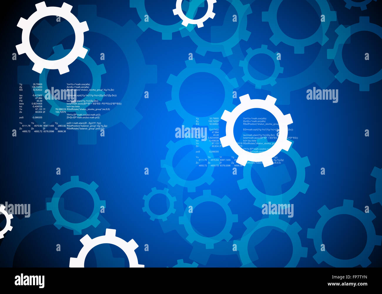 Set of mechanical gears on blue background Stock Photo - Alamy