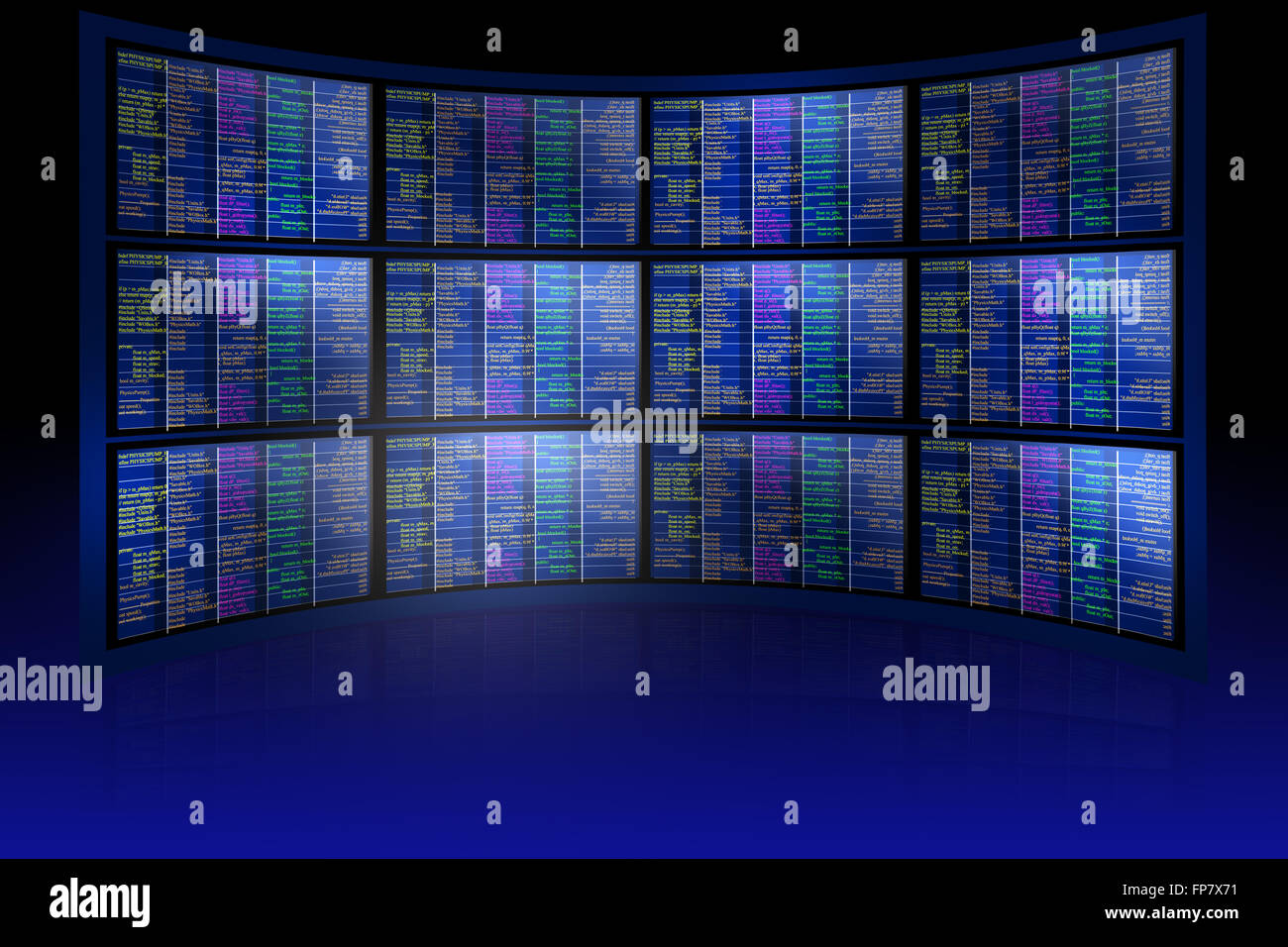 Set of monitors with matrix on abstract blue background, technology ...