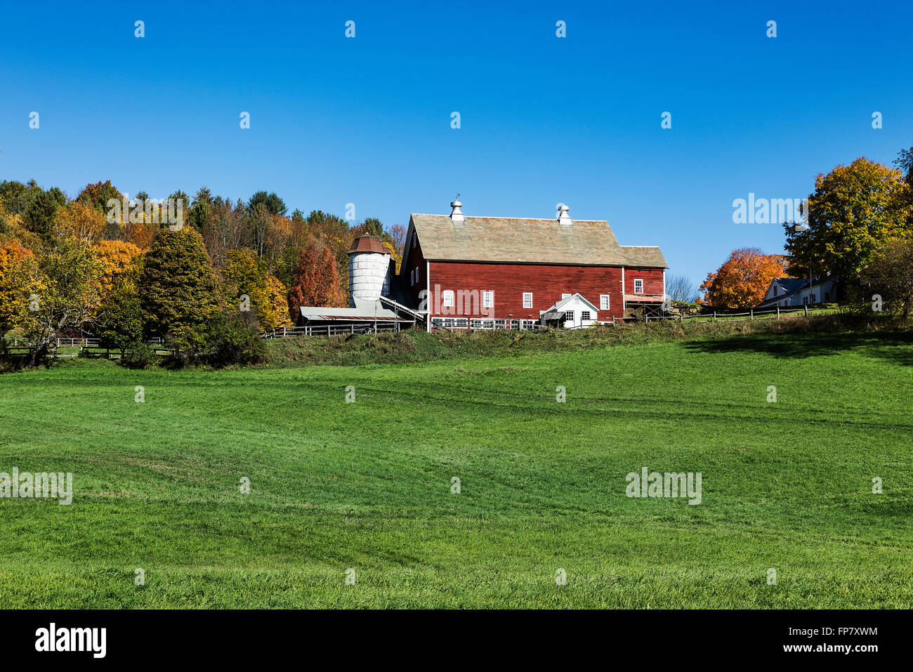 Colorful autumn farm, Woodstock, Vermont, USA Stock Photo