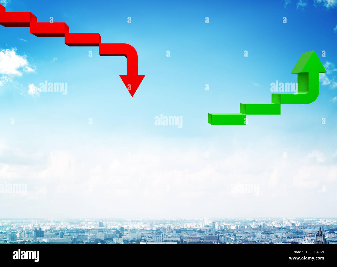 Green and red arrows on cityscape view Stock Photo - Alamy