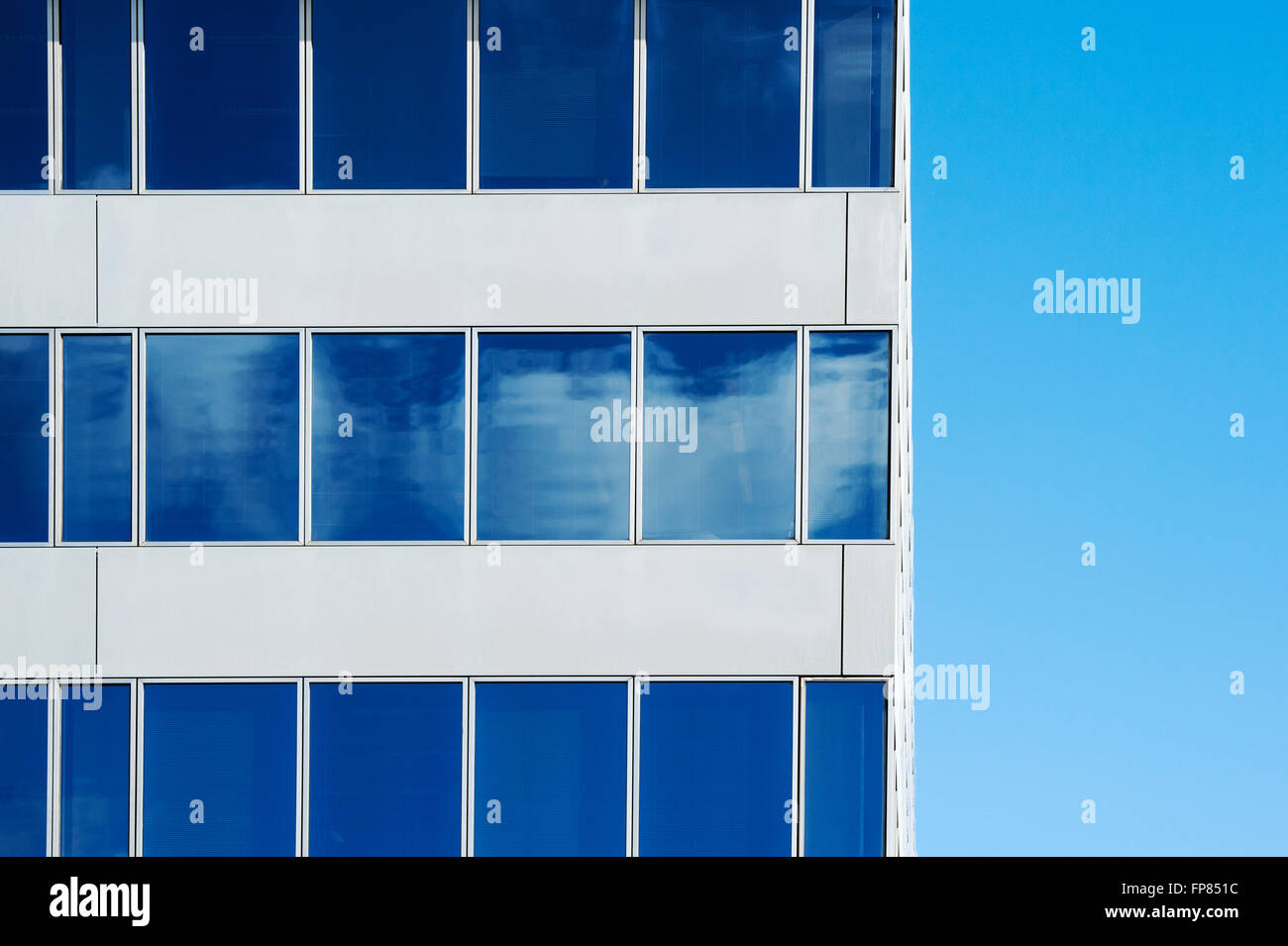 Milton Keynes office block glass windows abstract. Milton Keynes, Buckinghamshire, England Stock Photo