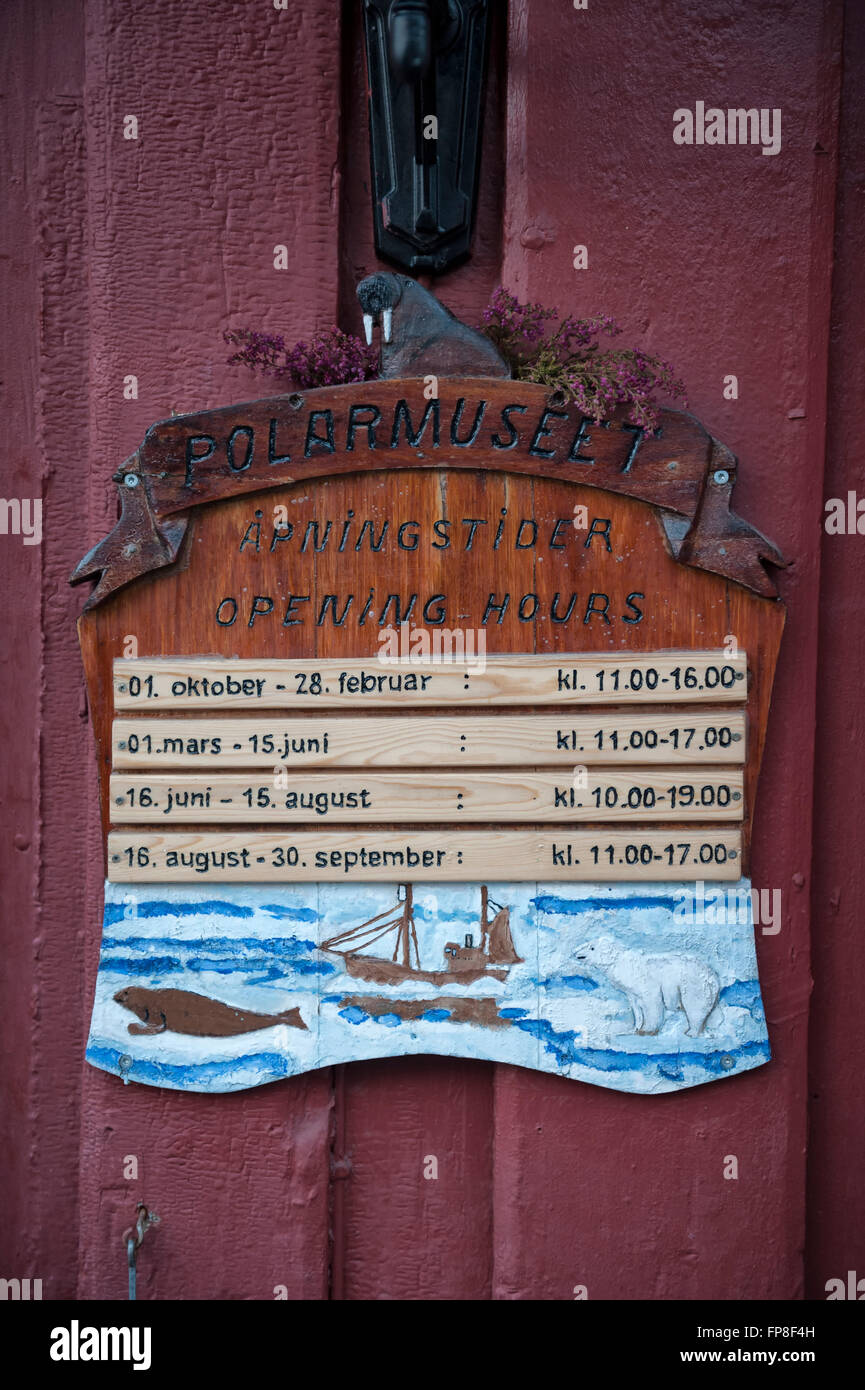 Polar Museum opening hour display. Tromso. Norway Stock Photo