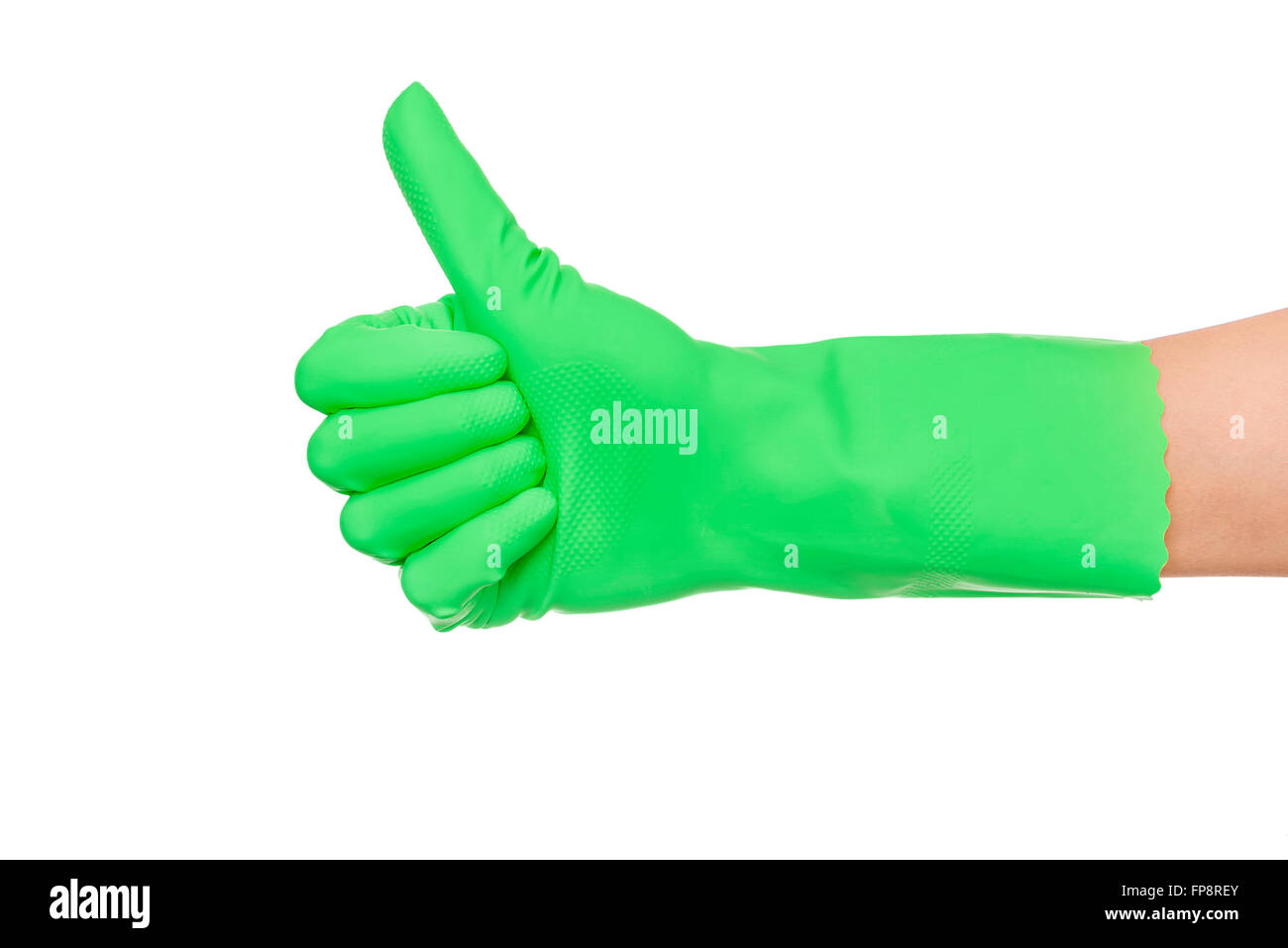 OK sign hand in a green glove. Stock Photo
