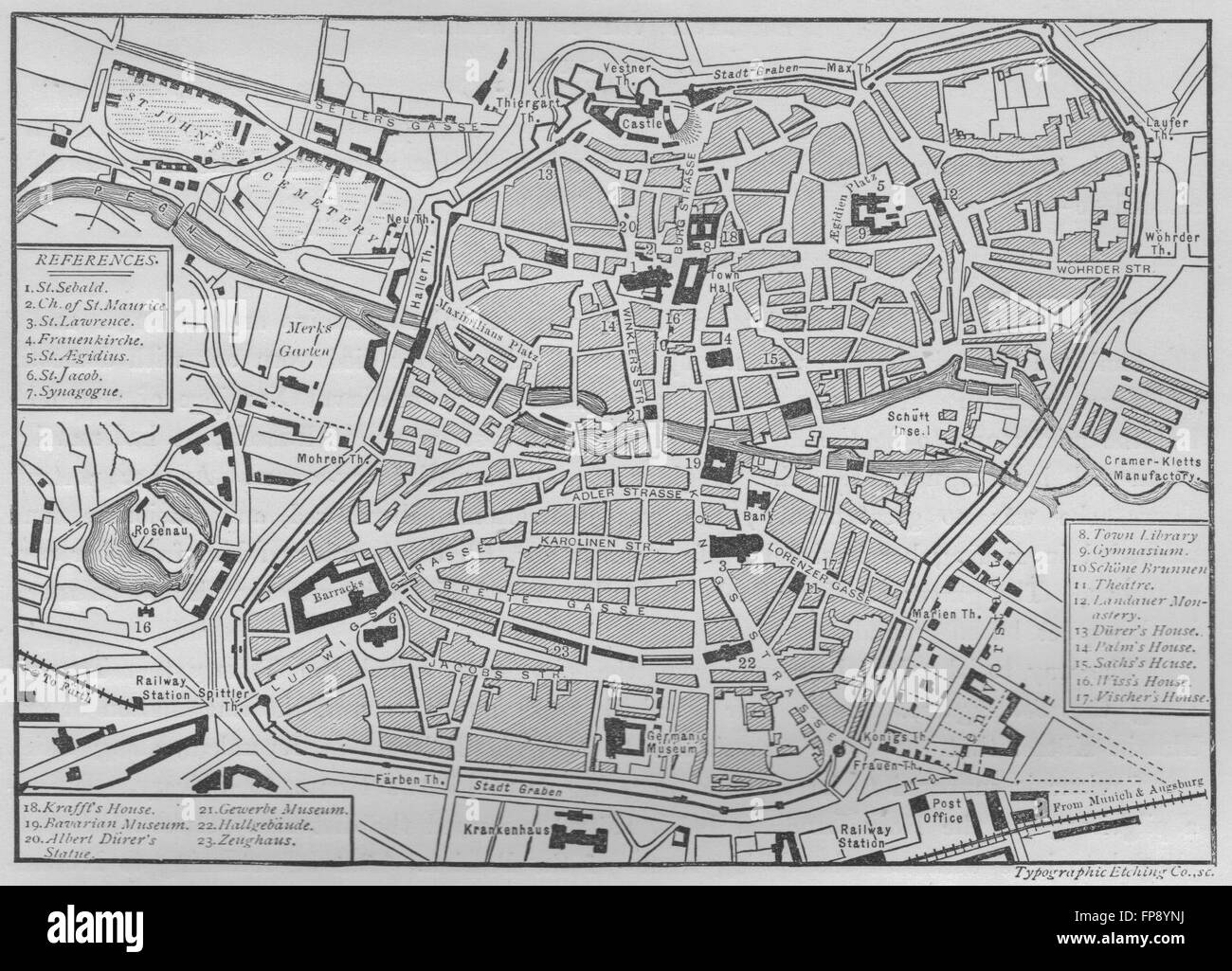 NUREMBERG: Plan of Nuremberg, 1882 antique map Stock Photo