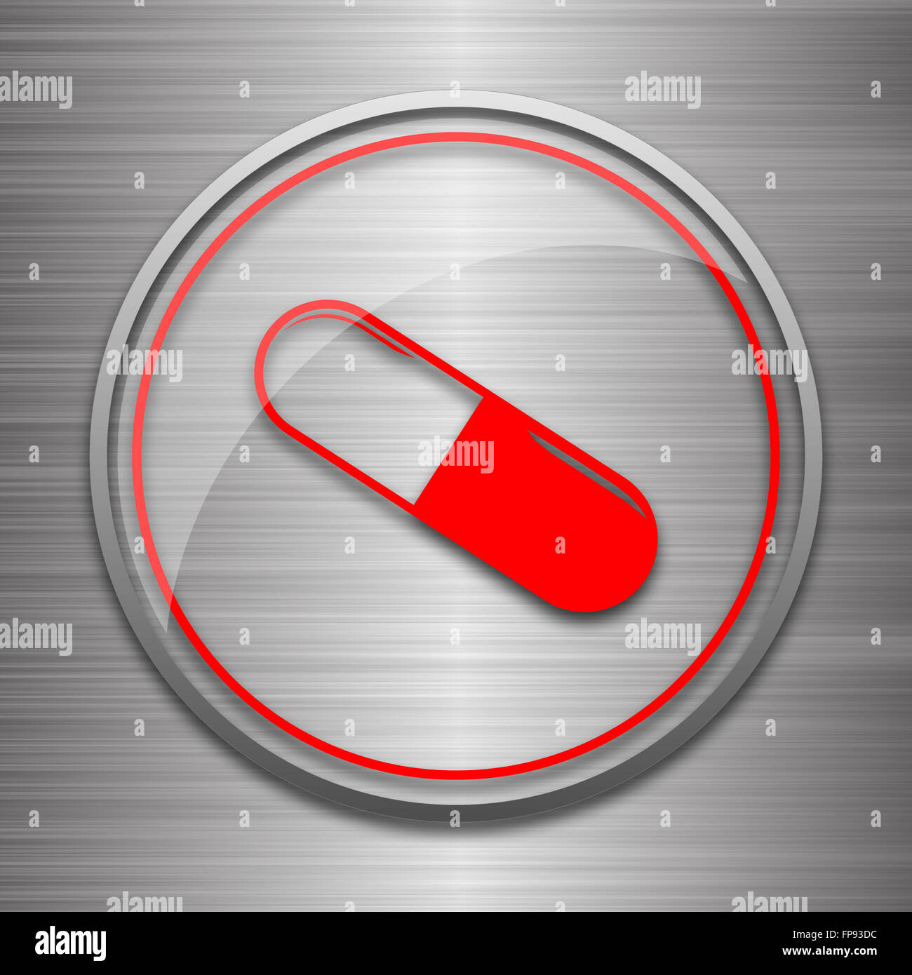 Pill icon. Internet button on metallic background Stock Photo - Alamy