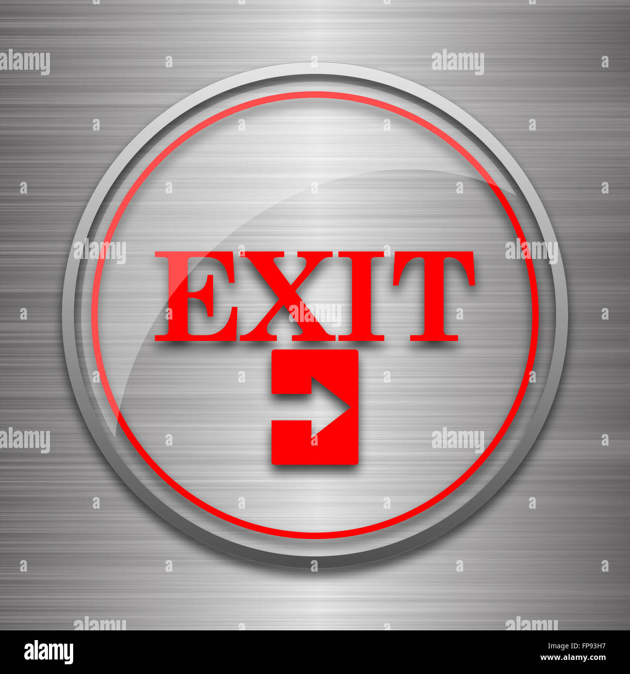 Exit icon. Internet button on metallic background Stock Photo - Alamy