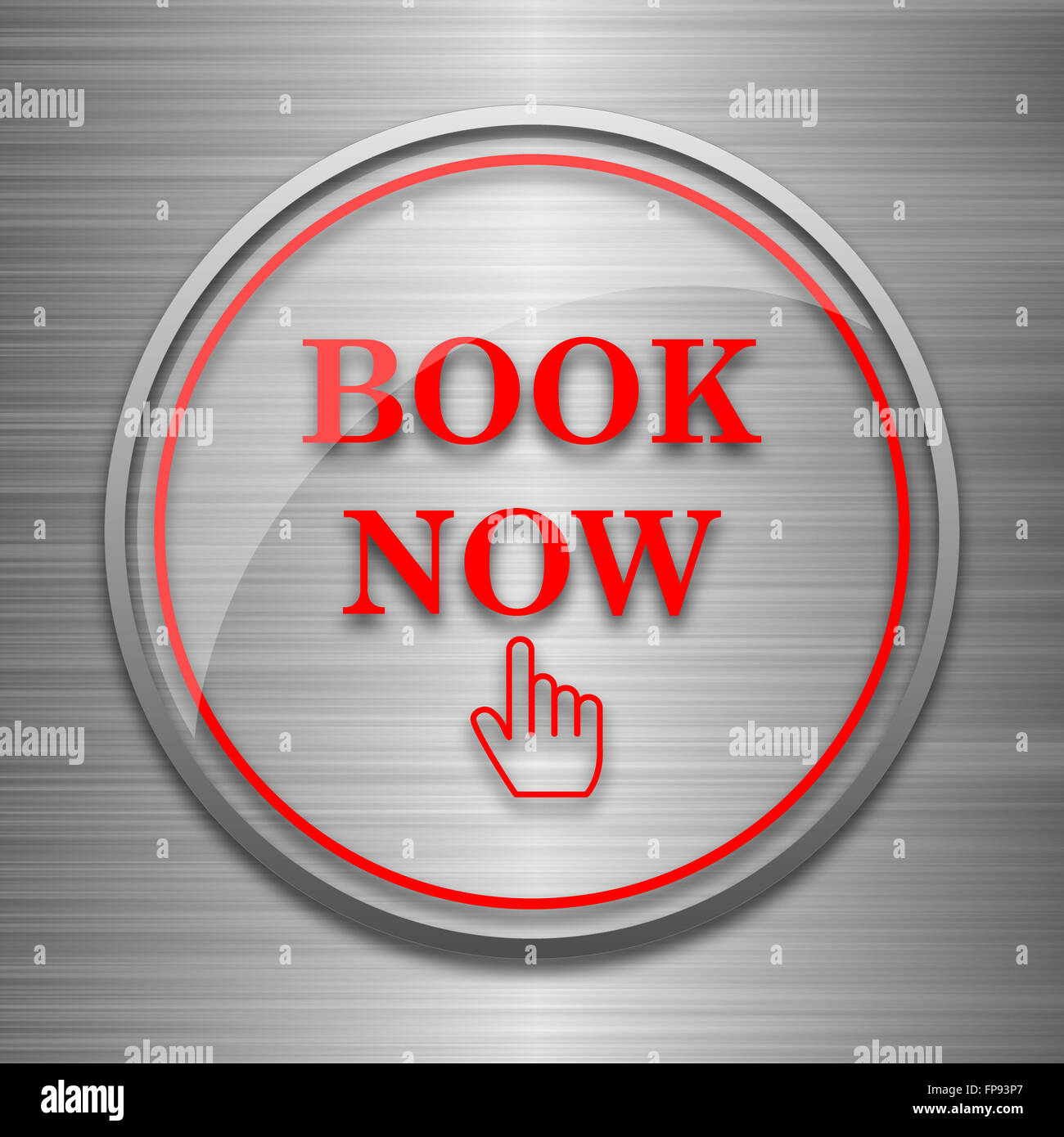Book now icon. Internet button on metallic background Stock Photo - Alamy