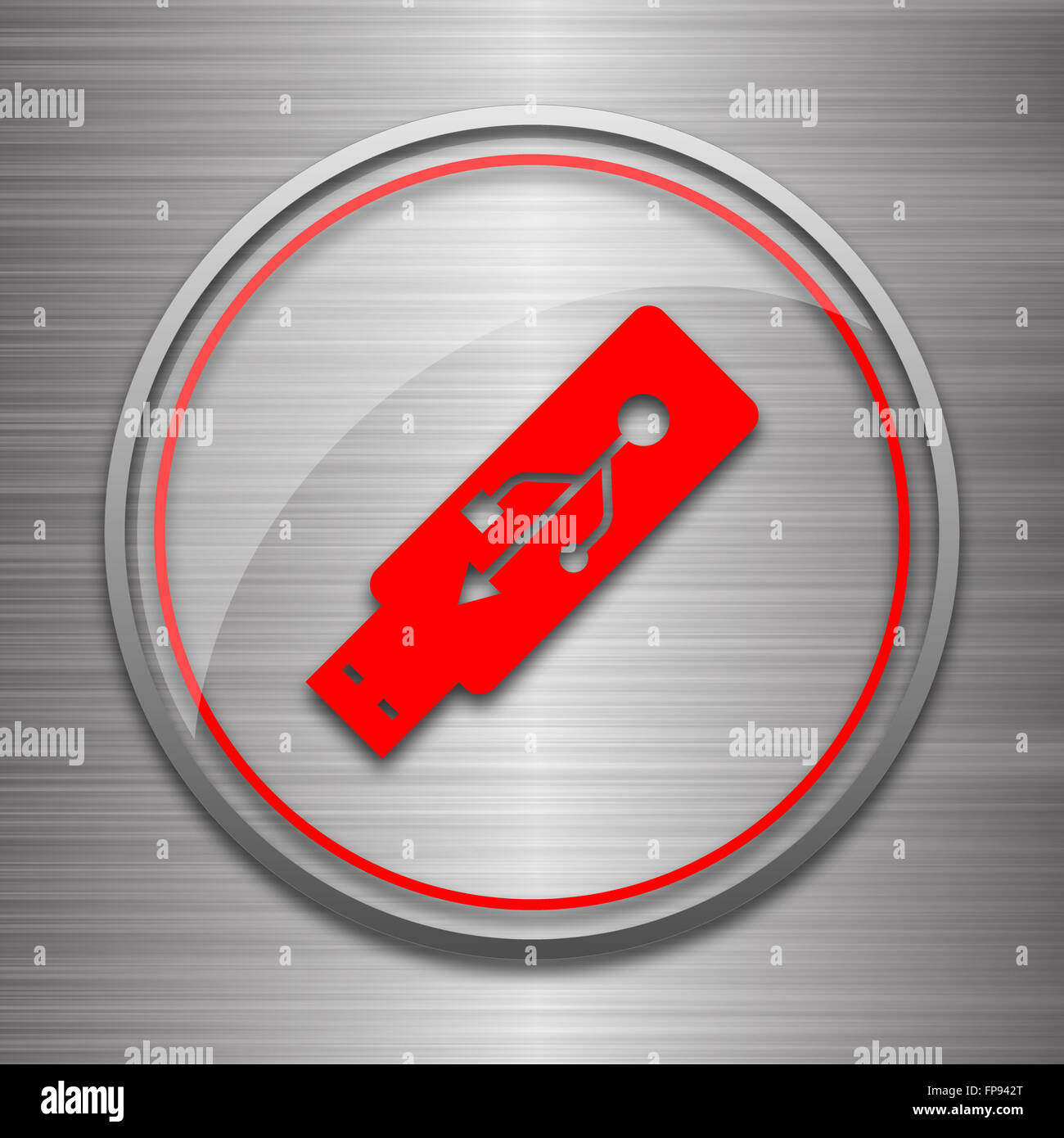 Usb flash drive icon. Internet button on metallic background Stock ...