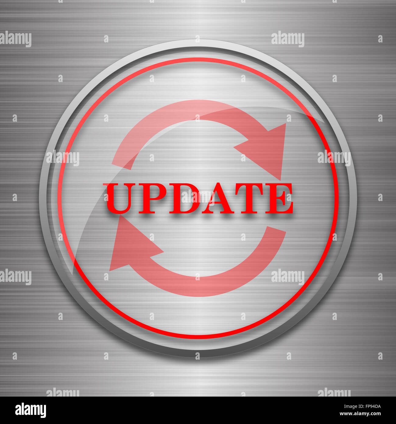 Update icon. Internet button on metallic background Stock Photo - Alamy