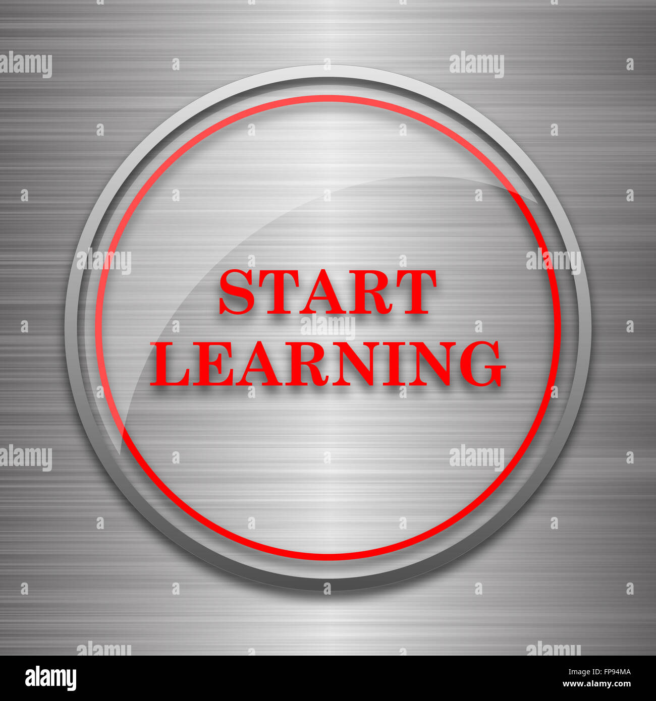 Start learn icon. Internet button on metallic background Stock Photo ...