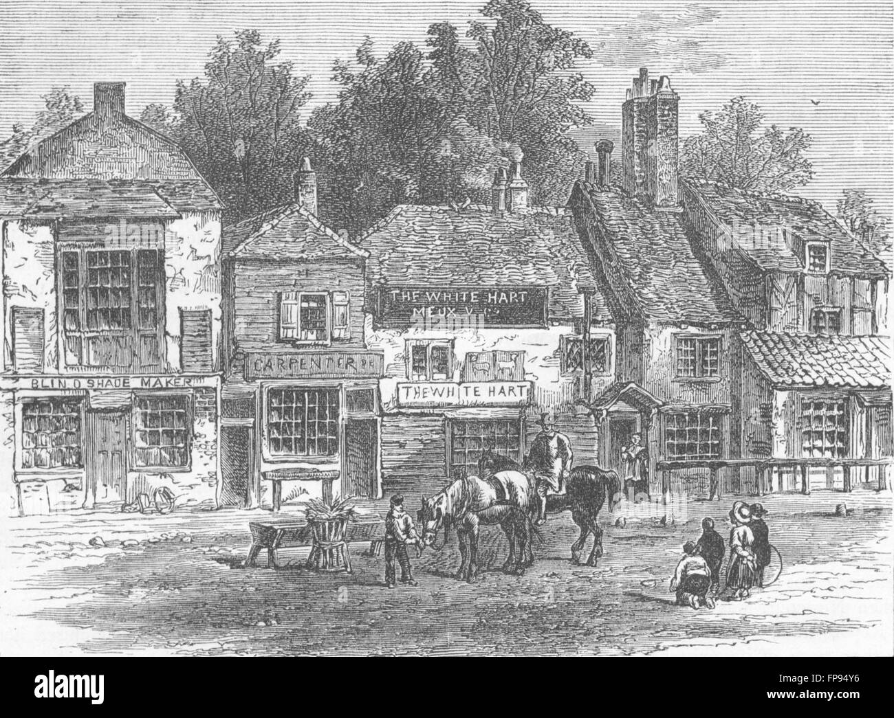 LONDON: Knightsbridge: White Hart pub, 1820, antique print 1880 Stock Photo