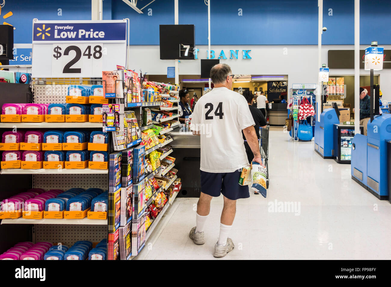 WalMart interior showing customers in the checkout lanes. Oklahoma City, Oklahoma, USA Stock Photo