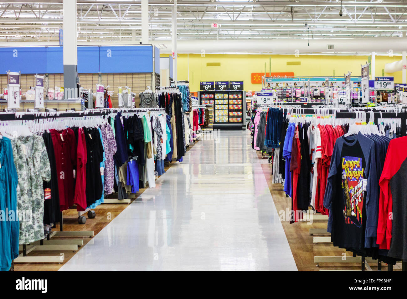 WalMart interior showing a clothing-lined aisle Stock Photo - Alamy