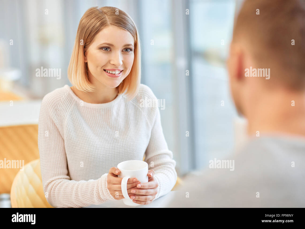 Positive students drinking coffee Stock Photo Alamy