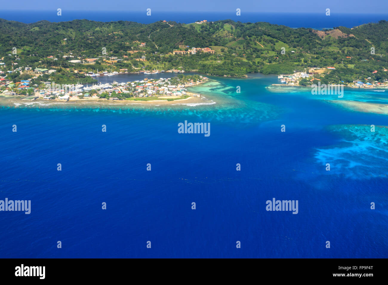 Aerial image of Roatan island town and cove on reef Stock Photo Alamy Aerial image of Roatan island town and cove on reef Stock Photo Alamy