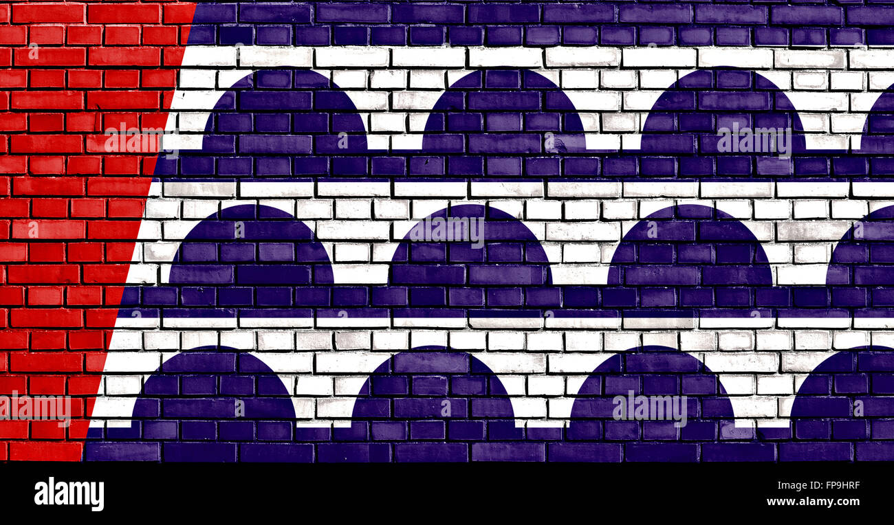 flag of Des Moines painted on brick wall Stock Photo