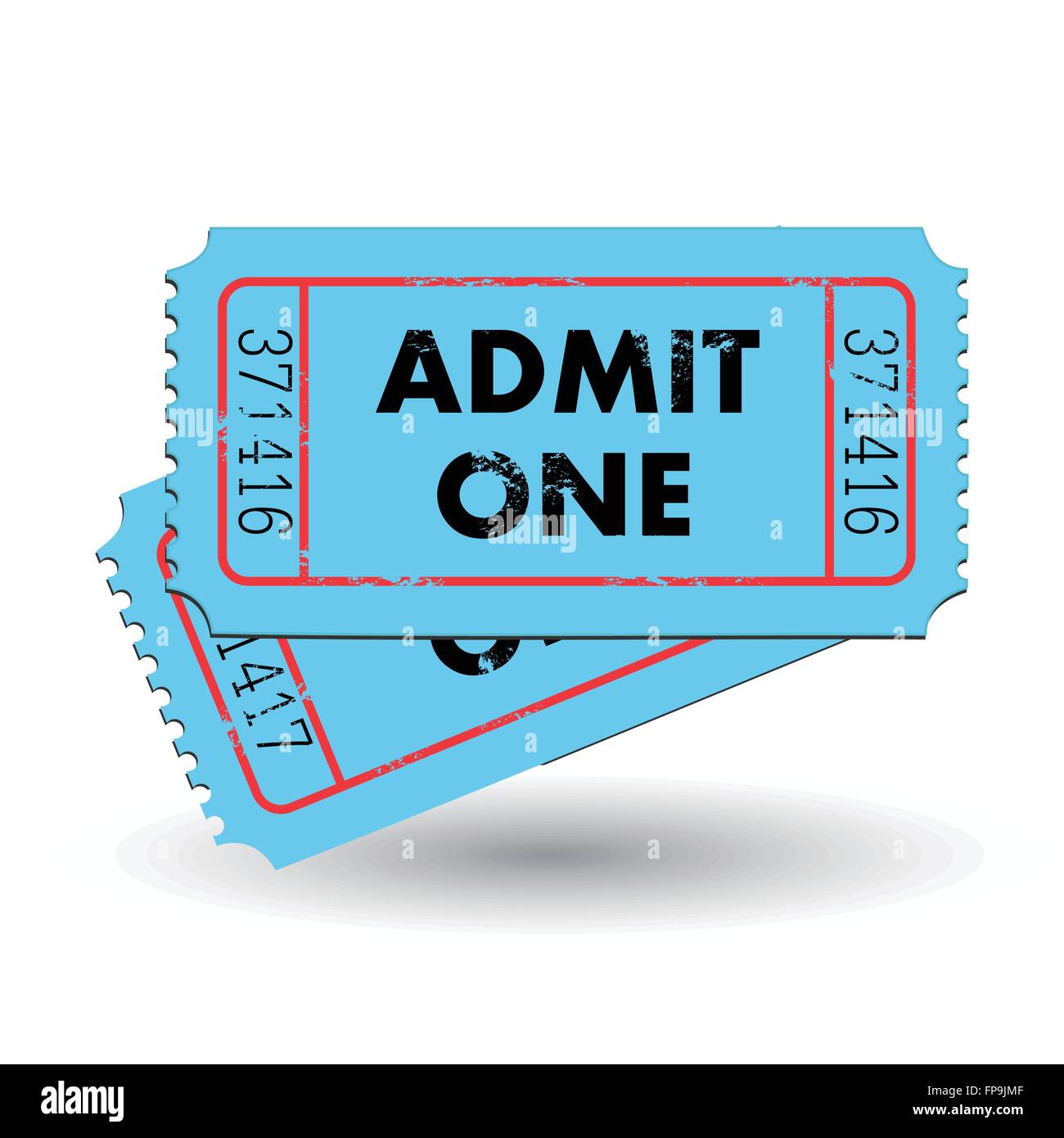 Image of a colorful, vintage admit one ticket isolated on a white