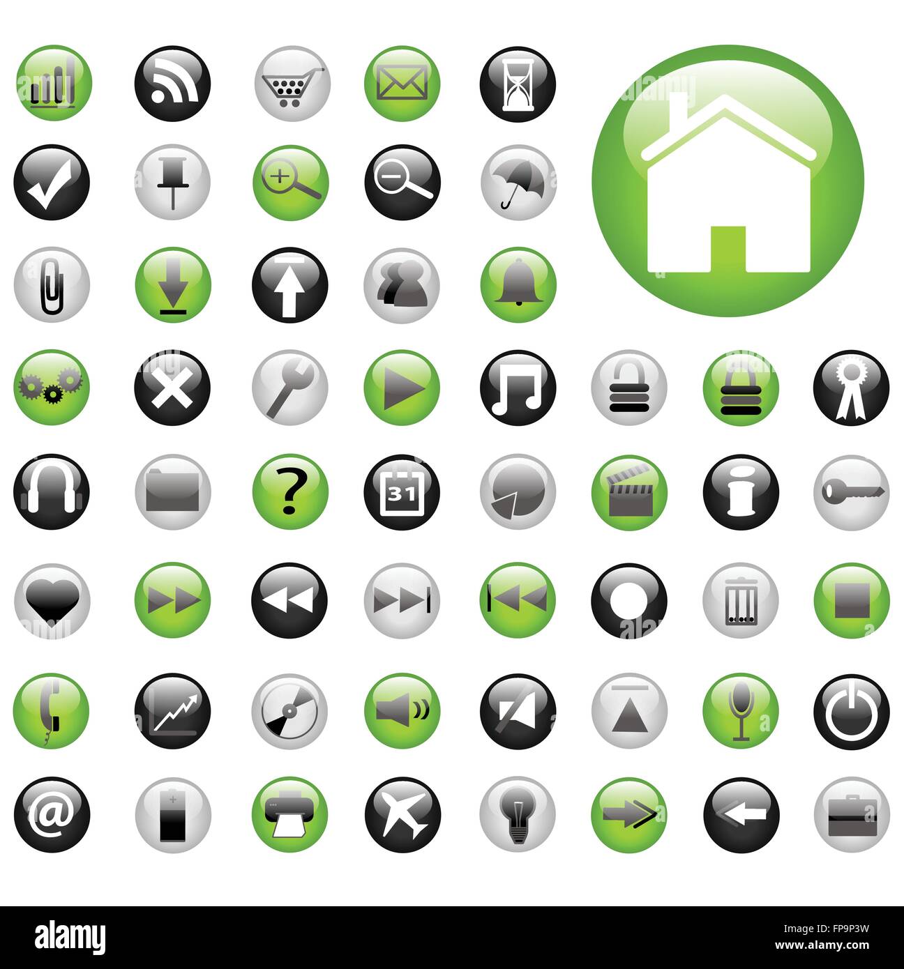 Green and Black Web Buttons Stock Vector