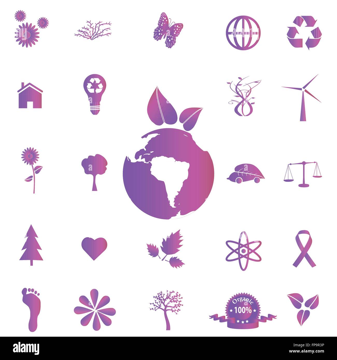 Image of various colorful, purple ecofriendly icons Stock Vector Image