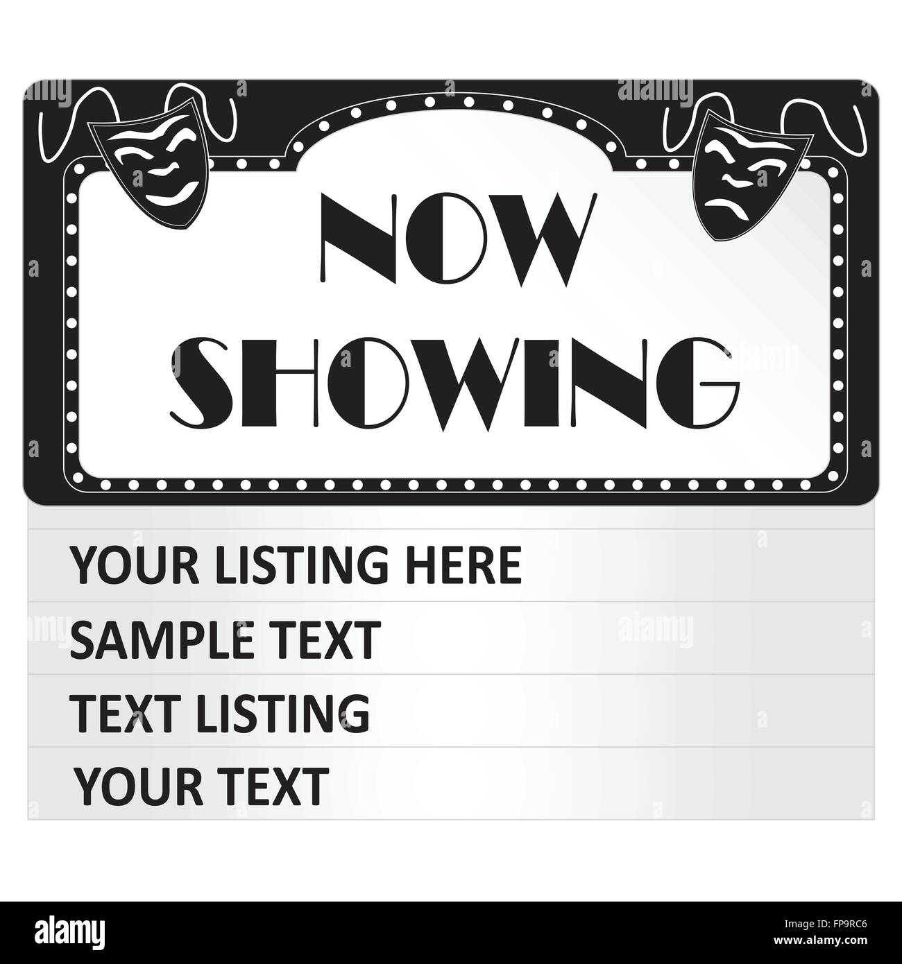 Image of a cinema "Now Showing" sign with editable listings Stock