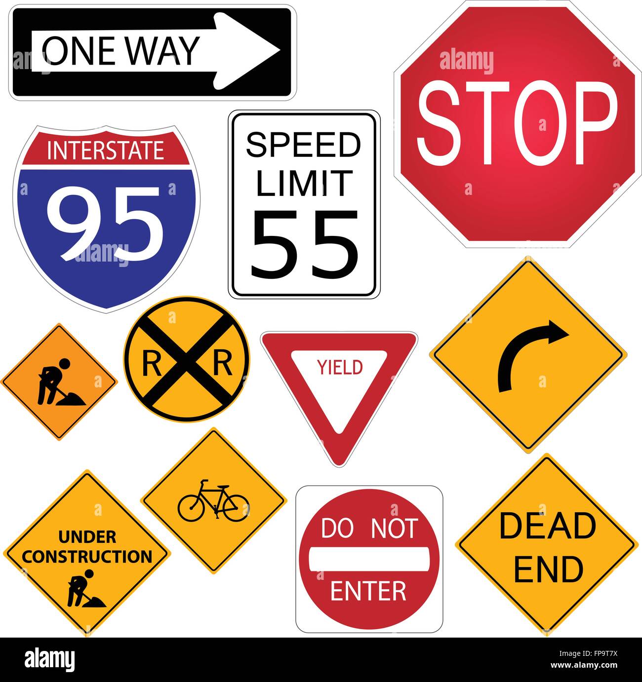 Image of various road signs. Stock Vector