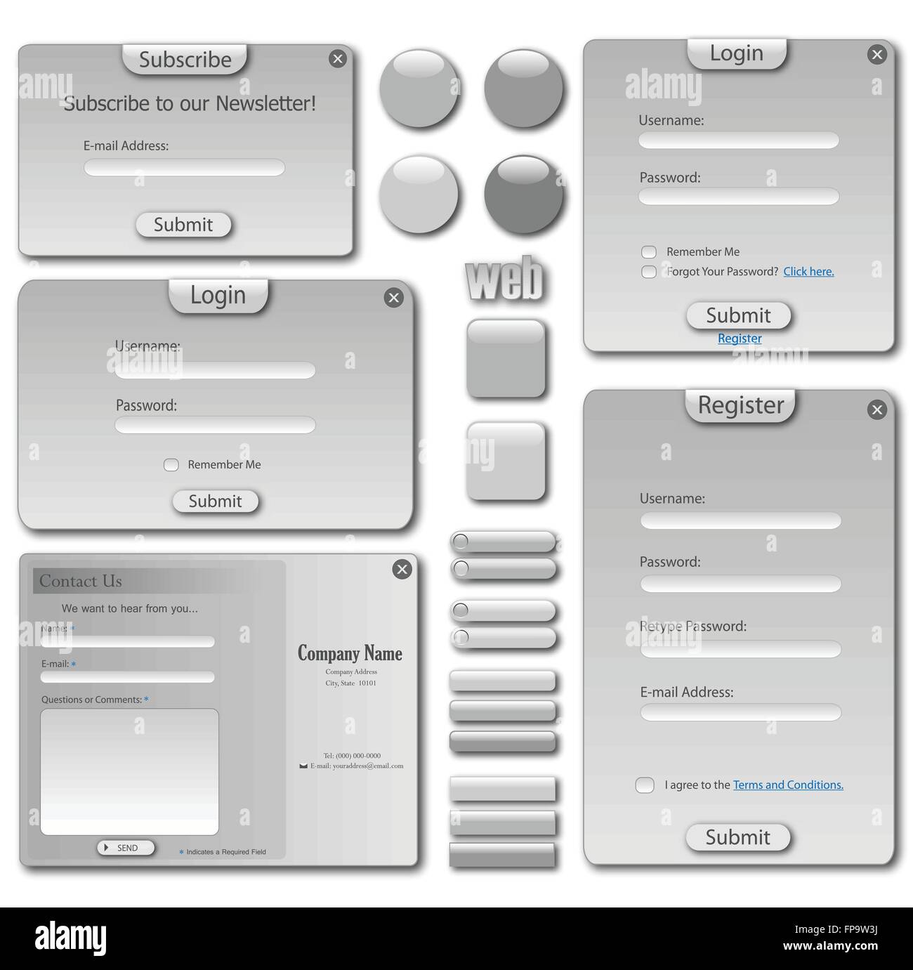 Web template with forms, bars and buttons Stock Vector Image & Art - Alamy