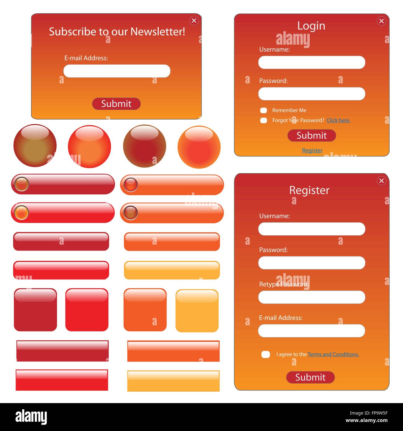 Red and orange web template with buttons and forms Stock Vector Image ...