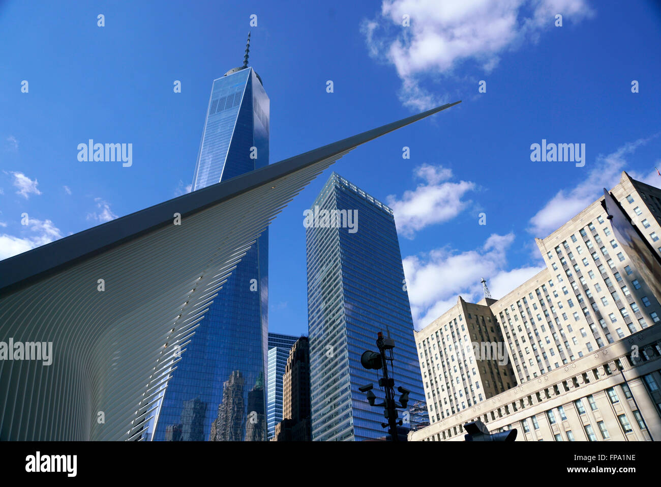 Oculus with Freedom Tower aka One World Trade Center, Manhattan, New York City, USA Stock Photo