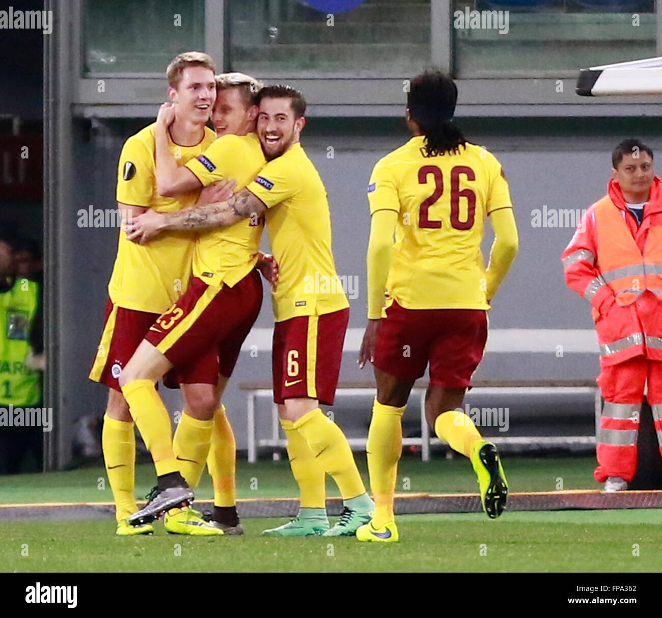 ROME, Italy. 17th Mar, 2016. Sparta Praha Players Celebrate After ...